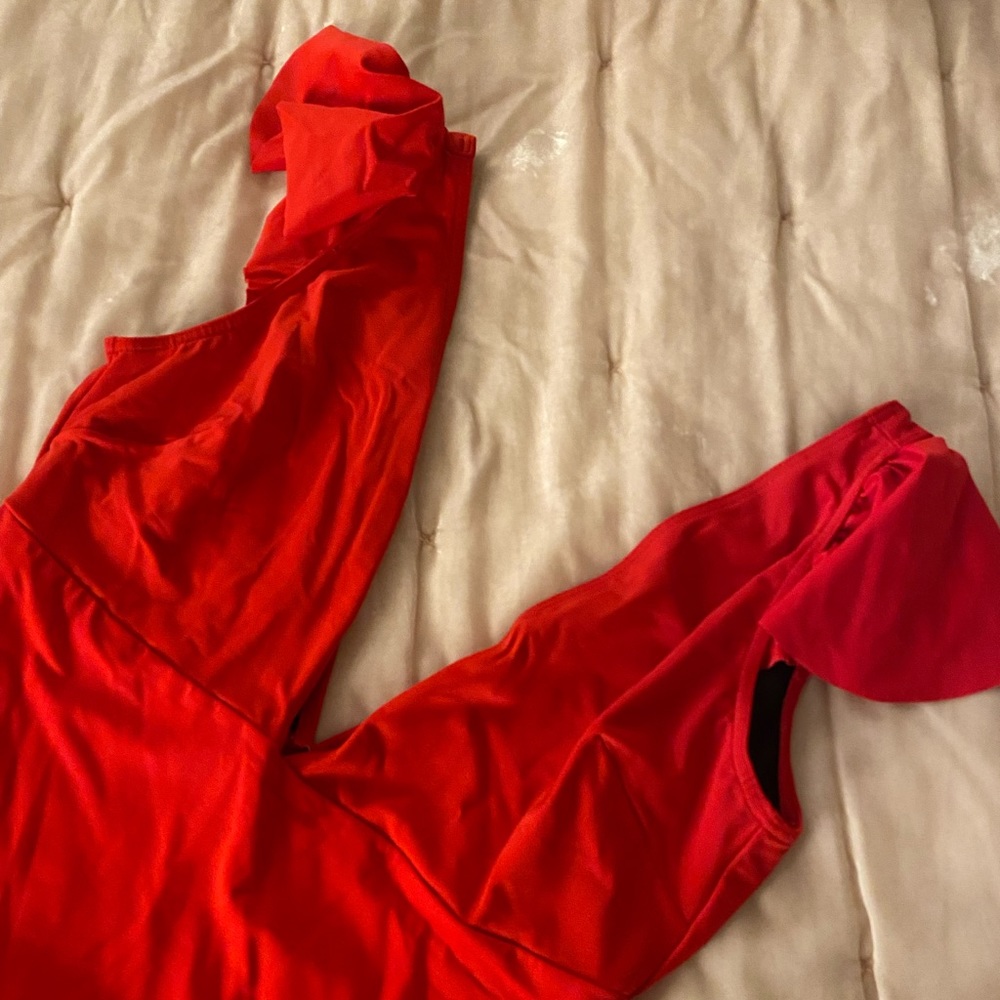 ASOS red plunge swimsuit with ruffle cap sleeve FULLER BUST ddd plus